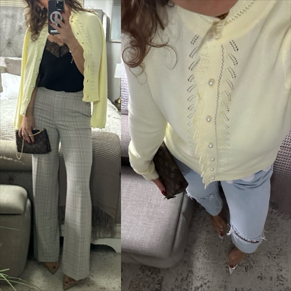 Tops - New♥️ Lemon Cream Pearl Button Cardigan